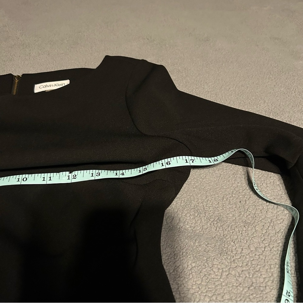 Calvin Klein Black Bell Sleeve Semi, Formal Midi Dress with Gold Accents - Picture 5 of 8